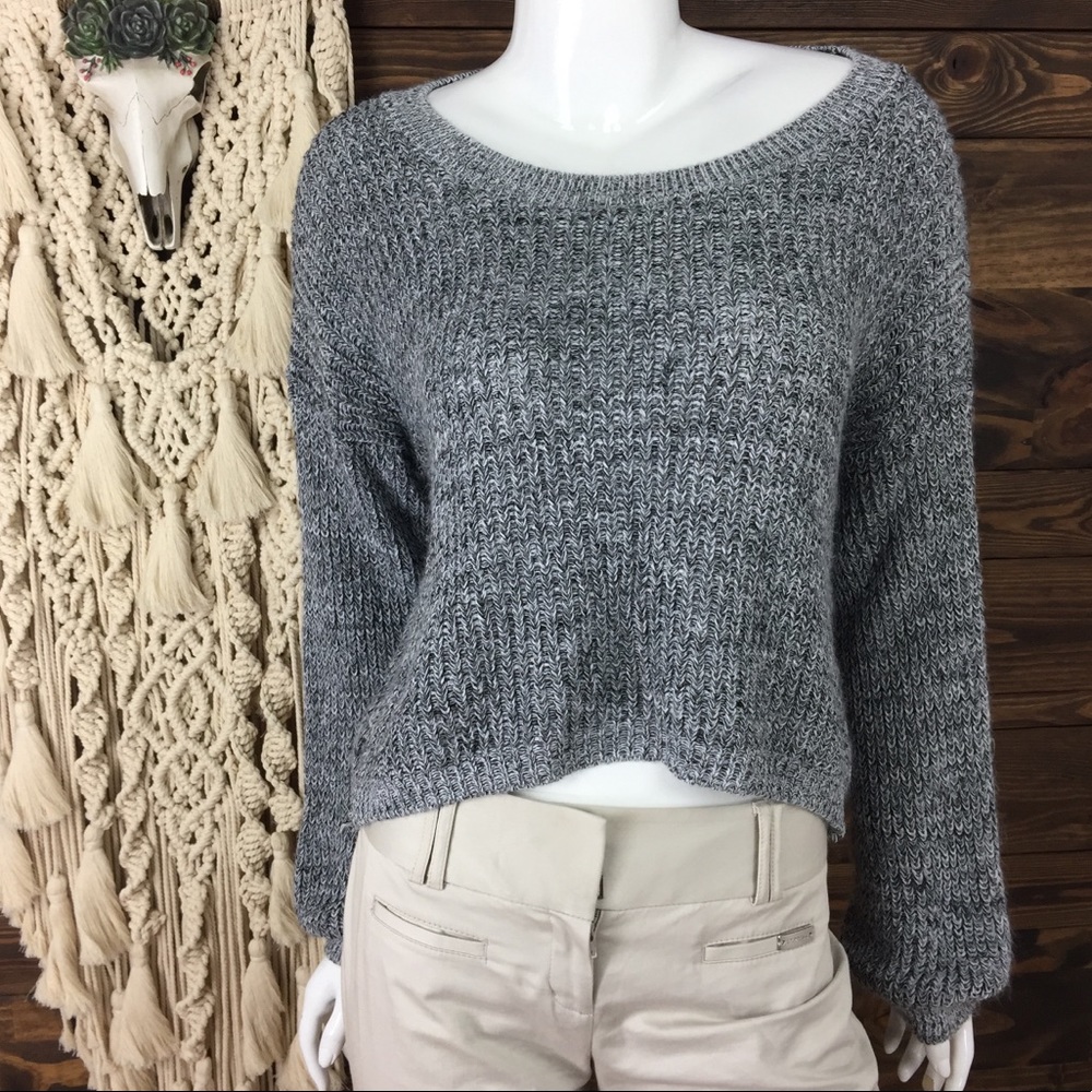 Express | Knit Open Braided‎ Open Backside Sweater Gray